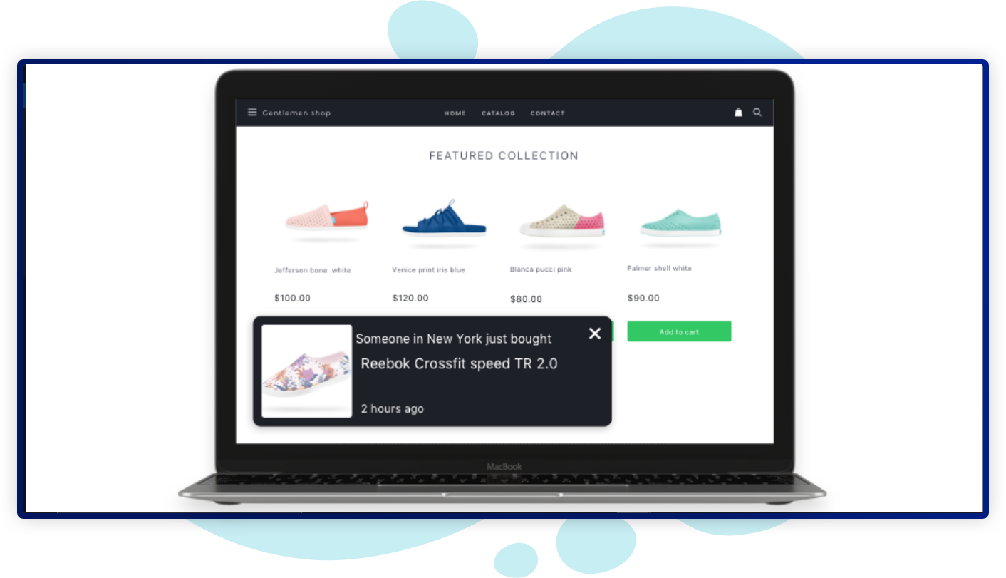 Social proof purchase notifications on website