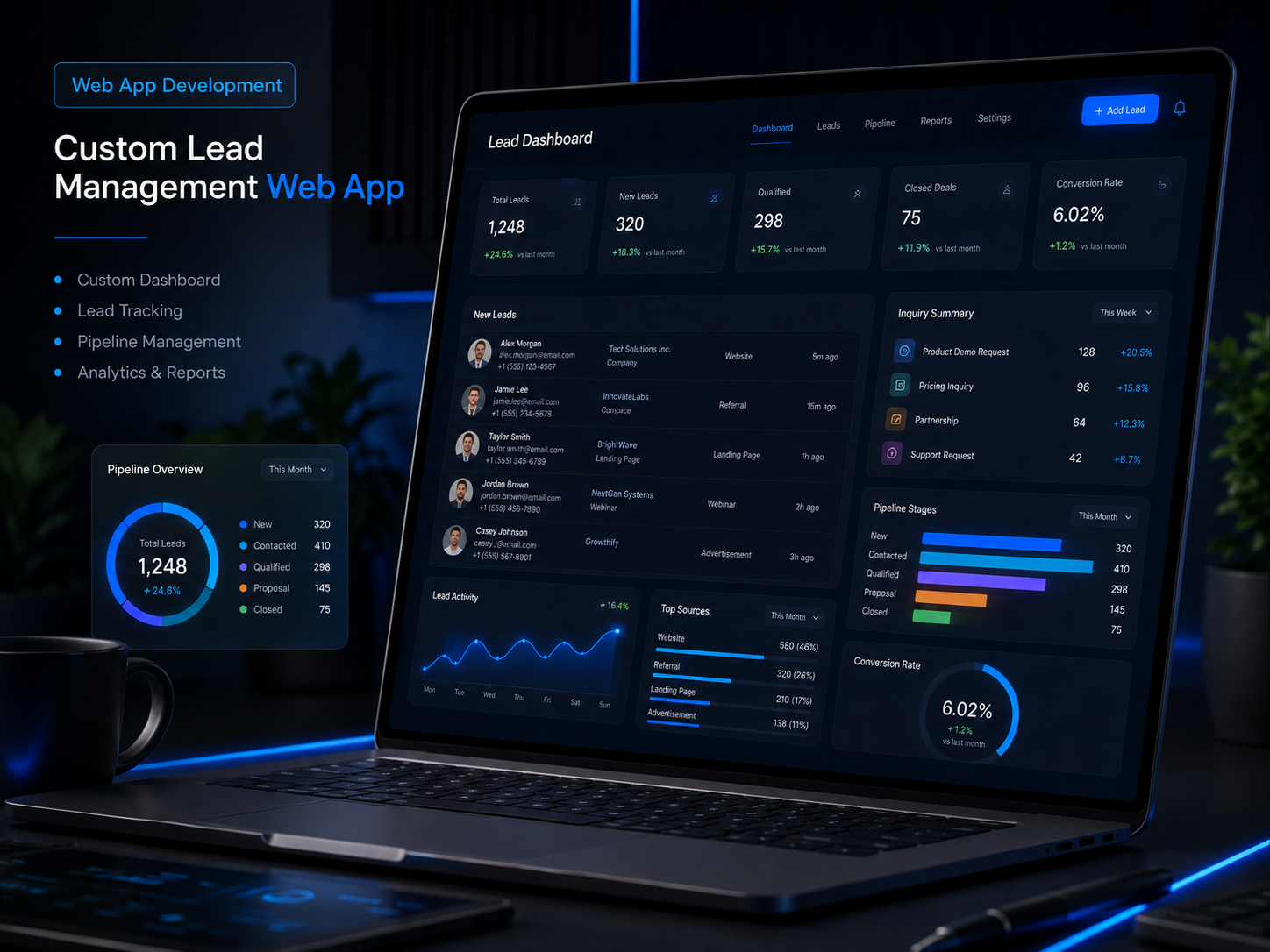 Web app development custom lead management dashboard project example