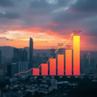 A dynamic comparison chart showcasing the website rankings of different local businesses in Kota Kinabalu, with a focus on one business rapidly rising to the top, symbolizing competitive advantage, set against a city skyline backdrop.