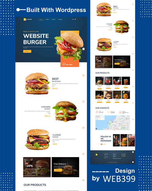 Sample burger restaurant website design in Temerloh