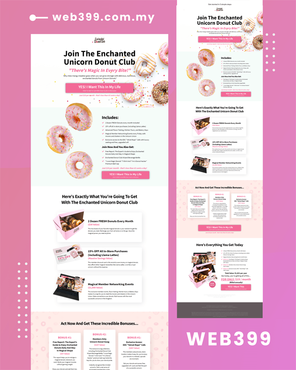 Sample promo funnel landing page — donut in Temerloh