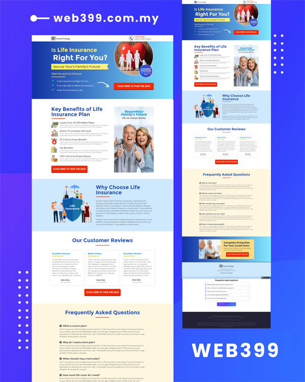 Sample insurance funnel landing page in Temerloh